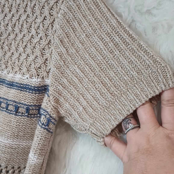 Crazy Horse Tan Blue and White Ribbed Short Sleeve Sweater Size XL - Picture 4 of 8